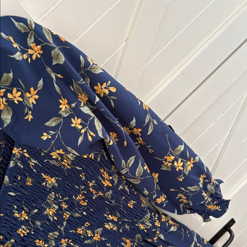 Baltic Born Navy Floral Smocked Tunic with Yellow Blossoms - Picture 4 of 7